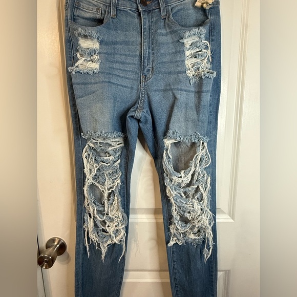 NWT Aphrodite Women’s 2051 High Waisted Distressed Raw Hem Frayed Flare Jeans - Picture 3 of 9